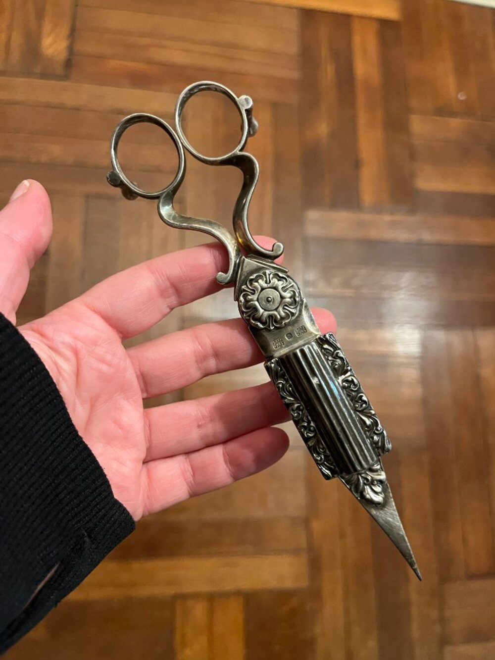 Ornate Candle Wick Trimmer Scissors with Catch Box Decorative Metal